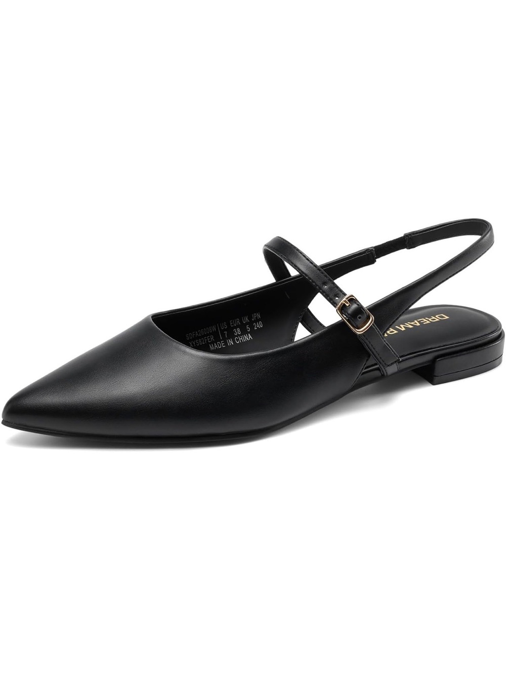 Dream Pairs Black Pointed Slingback Flats with Buckle Strap